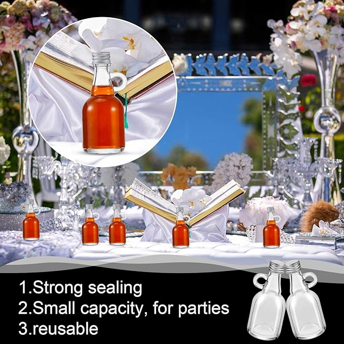 Suclain 24 Pcs 1.7oz Mini Glass Syrup Bottles Small Syrup Jars with Loop Handle and Lids Clear Glass Reusable Maple Jars Container Stout Sample Bottle for Potion Juice Milk Storage Sauce Oil