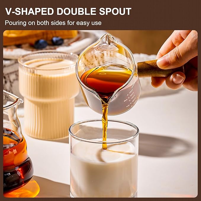 PARACITY Espresso Cups with Handle set of 2, 3.5OZ Double Spout Glass Measuring Cup with Dual Scale, Clear Espresso Shot Glass with V-Shaped Mouth, Espresso Accessories