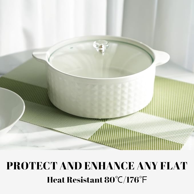 Placemats Set of 4 Vinyl/Plastic Woven Place Mats for Kitchen Table Indoor/Outdoor Washable Placemat Wipeable Dining Table Mats (Green Cube,4)