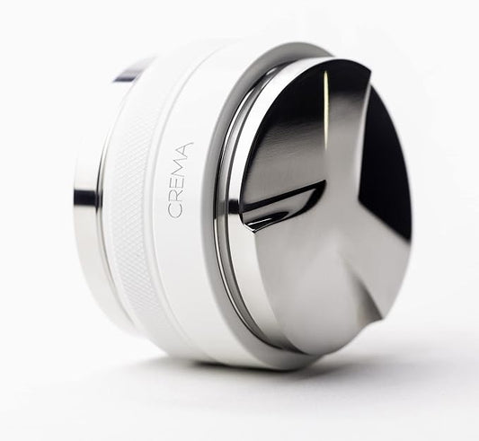 CREMA Coffee Products 58.5mm Hand Tamper & Distributor | Compatible with any 58mm | Double-Sided, Adjustable Depth Tool | Made with Durable 304 Stainless Steel | White