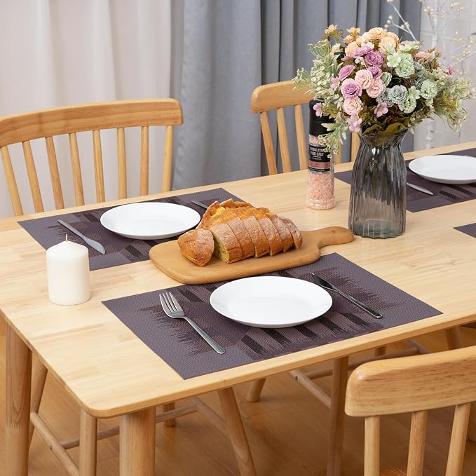 Winknowl Placemats Set of 8, Heat Resistant Stain Resistant Woven Vinyl Insulation Place mats, Durable Washable Elegant Table Mats for Kitchen Dining Table Decor (Geometric Purple)