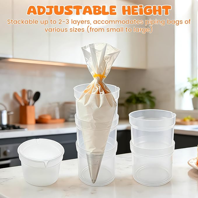 Pastry Piping Bag Holder Stand, Translucent Clear Plastic Cream Icing Bag Rack, Hands-Free Piping Bag Holder, Adjustable Height, Home Bakers & Professional Chefs