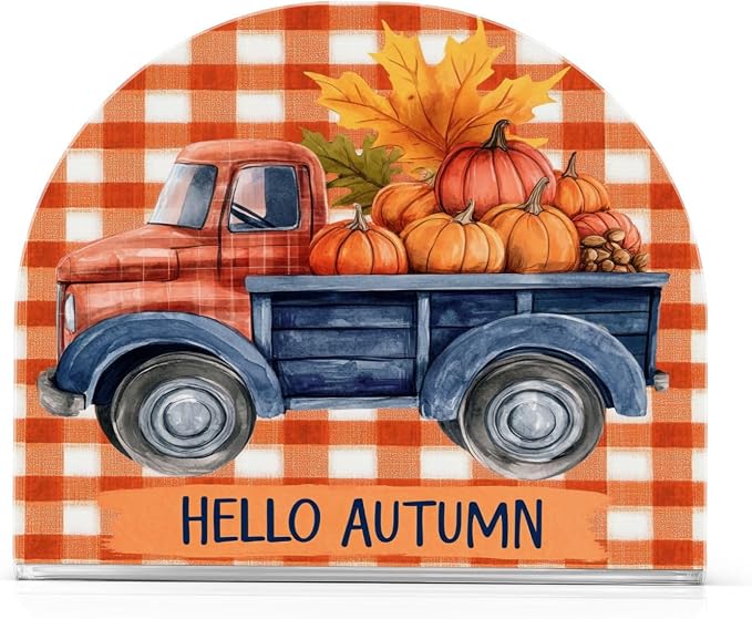 Napkin Holder Acrylic Cocktail Napkin Holder for Table Kitchen Party Restaurant Bar U Shaped Upright Napkin Dispenser Organizer Fall Truck Pumpkins Maple Leaves