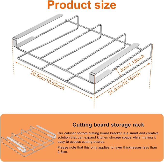 Cabinet Board Organizer Holder Rack Stainless Steel Hanging Chopping Board Rack Hanging Shelf Vertical Horizontal Cutting Board Hanger Stand Under Shelf Chopping Board Holder for Home