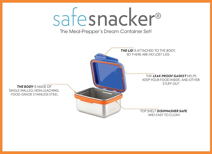 New Wave Enviro Safe Snacker, Stainless Steel Food Container, BPA Free, Stackable and Cabinet Friendly, Blue, Small Size, 7oz. Capacity