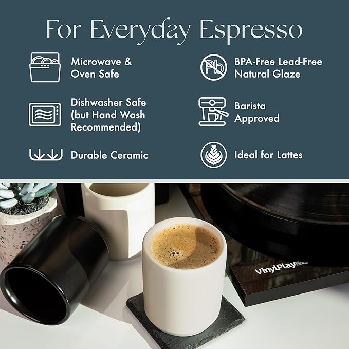 Folk Ceramics Dylan Ceramic Cappuccino Cups Set | Double Walled Ceramic Coffee Mug Set | Compact & Heat Insulated Cappuccino, Tea, Coffee & Latte Cup | 8oz, Set of 2 | Fog Grey