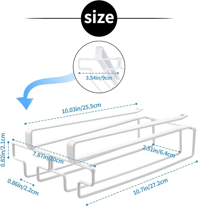Wine Glass Rack Under Cabinet Drilling Free No Screw Steamware Holder Under Shelf Metal Wine Glasses Holders 304 Stainless Steel Hanger Storage Organizer Hanging Glass Fit for Bar Kitchen 2 Rows White