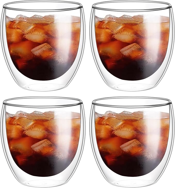 5.5oz Glass Coffee Mugs Set of 4, Double Walled Espresso Cups for Latte Cappuccino Cocoa Milk Cafe Juice, Clear Glass Tea Cup Set Glassware Gift for Christmas Birthday (5.5oz-4Pack)