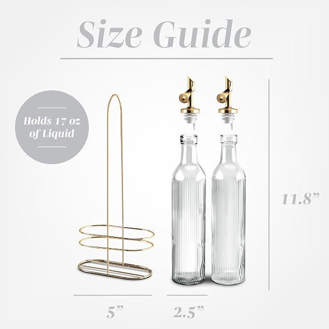COOK WITH COLOR Glass Olive Oil Dispenser Bottle - 2 Pack, 17 oz Cruet - Elegant Carafe Decanter with Spout for Kitchen, Suitable for Vinegar, Coffee Syrups & Other Liquids