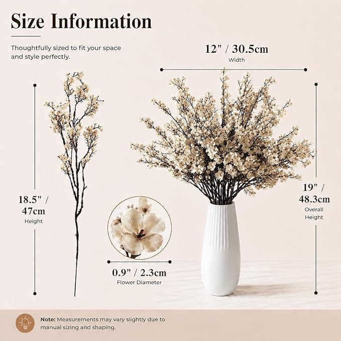 Mandy's Champagne Artificial Baby’s Breath Flowers 6 Bundles Silk Gypsophila, 18.5 Inch European Style Modern Home Decor Centerpiece, Neutral Wedding Flower Arrangements