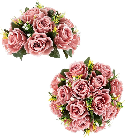 BLOSMON Dusty Pink Flowers Centerpieces: 2 Pcs Artificial Roses Flowers Balls for Wedding Dinning Table - Fake Silk Kissing Floral Arrangement for Home Party Event Decor | 2 Pcs Wedding Dinning Table Floral Arrangements - Fake Silk Kissing Bouquets wit...
