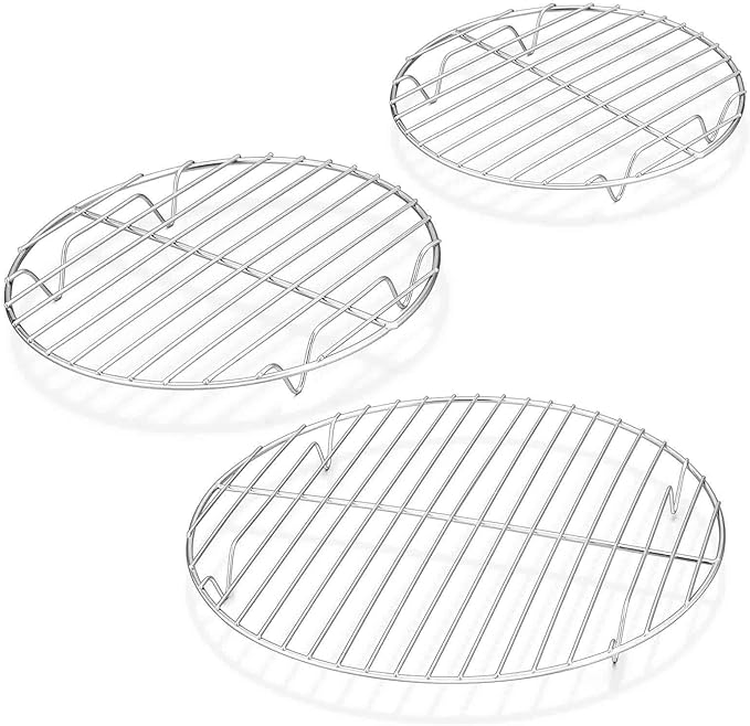 TeamFar Round Cooling Rack Set of 3, 7½ & 9 & 10½ Inch, Stainless Steel Round Baking Steaming Rack Set, Fit for Air fryer/Oven/Pot/Cake Pan/Pressure Cooker, Healthy & Mirror Finish, Dishwasher Safe