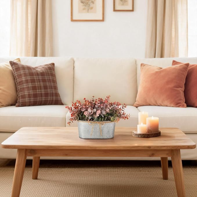 Dahey Artificial Eucalyptus Faux Plants Indoor for Farmhouse Home Decor Fake Plants in Rustic Rectangular Pots Coffee Table Centerpiece for Bathroom Laundry Living Room Greenery Decor, Orange