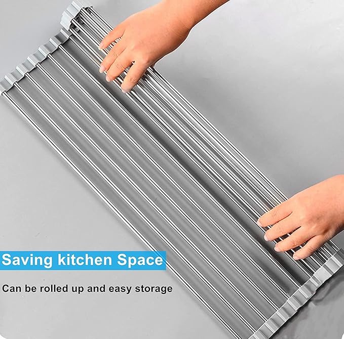 Seropy Extra Large 20.5"x13.7" Roll Up Dish Drying Rack Over The Sink Dish Drainer for Kitchen Counter, Sink Drying Rack Drying Mat Folding Rack Kitchen Sink Organizer Home Essentials
