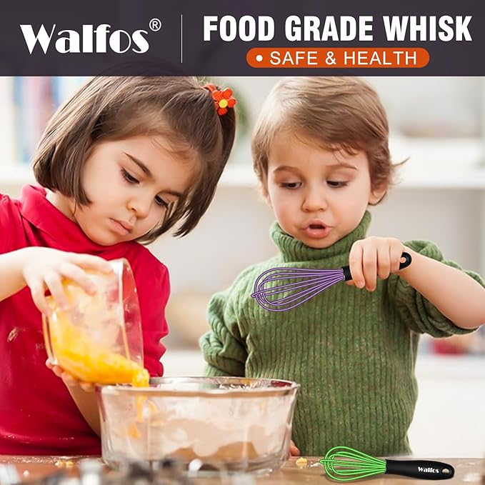 Walfos Mini Silicone Whisk, 5-7Inch, Heat Resistant (480F), Purple & Green