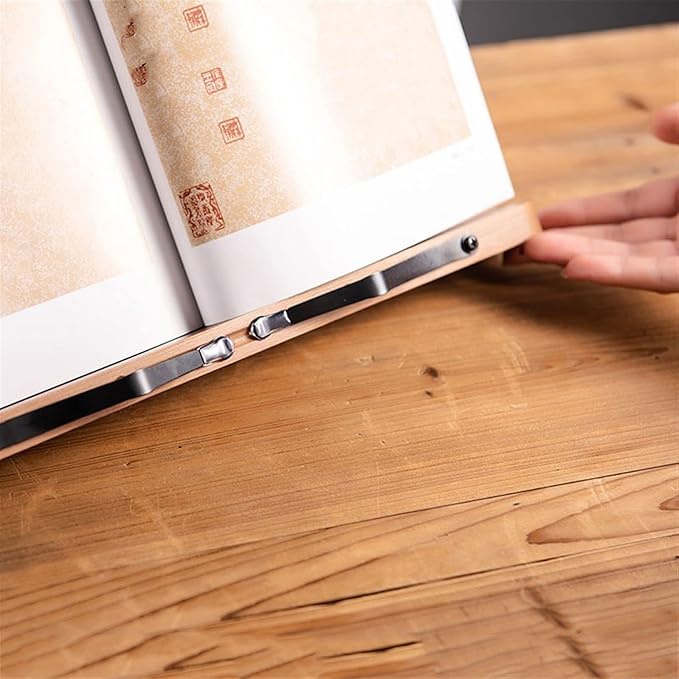 Book Stand Book Holder Tray Wooden Non-Slip Reading Rack Desktop Simple Storage Bookstand Bookholder with Book Clip Cookbook Stand for Kitchen (Size : M)