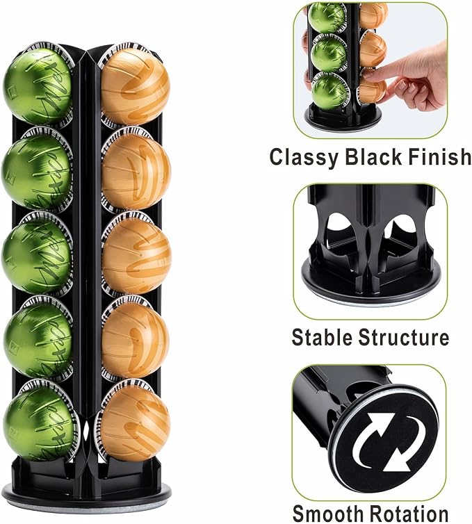 ZCDCP Nespresso Pod Holder for Vertuo Pod Holder Carousel Stand Storage with 360 Degree, Chrome Coffee Pod Holder Organizer for Nespresso Vertuo, 20 Pods