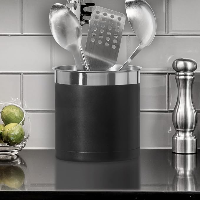 Oggi Steel Holder Utensil Crock, Jumbo, Black - 7'' (7211.3)