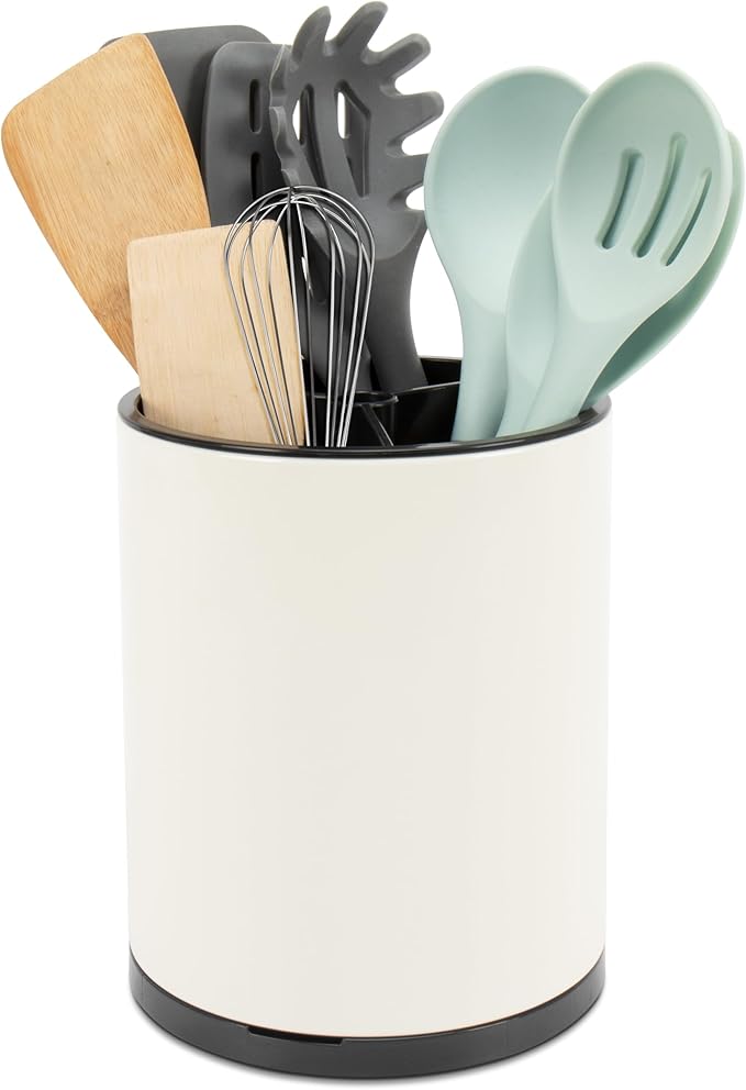 RedCall Stainless Steel Cooking Utensil Holder,360° Rotating Kitchen Utensil Holder,Extra Large Spatula Spoon Holder Counter,Weighted Base Utensil Caddy Storage Organizer for Countertop