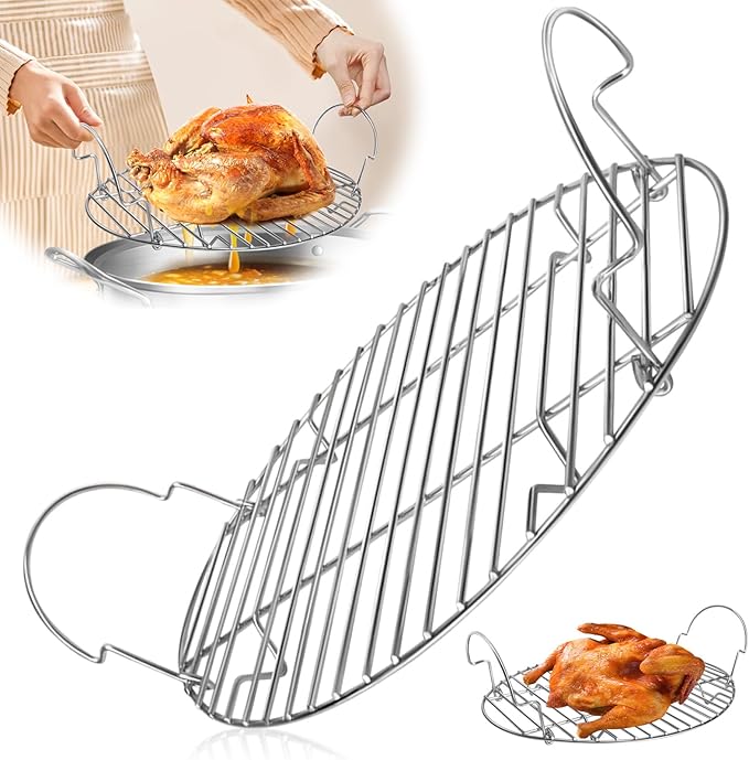 16.5inch Oval Roasting Rack for Oven, Stainless Steel Cooling Rack with Handle Wire Rack for Cooking, Grilling, Drying, Gifts for Mom Woman Wife Men