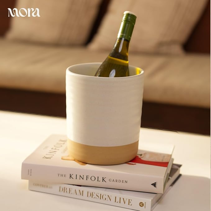 Mora Ceramic Kitchen Utensil Holder - Wooden Spoon & Spatula Crock for Countertop, Modern Farmhouse Home Decor, Extra Large 7.3" Cooking Organizer for Stove Top and Counter - Heavy & Sturdy - Oat