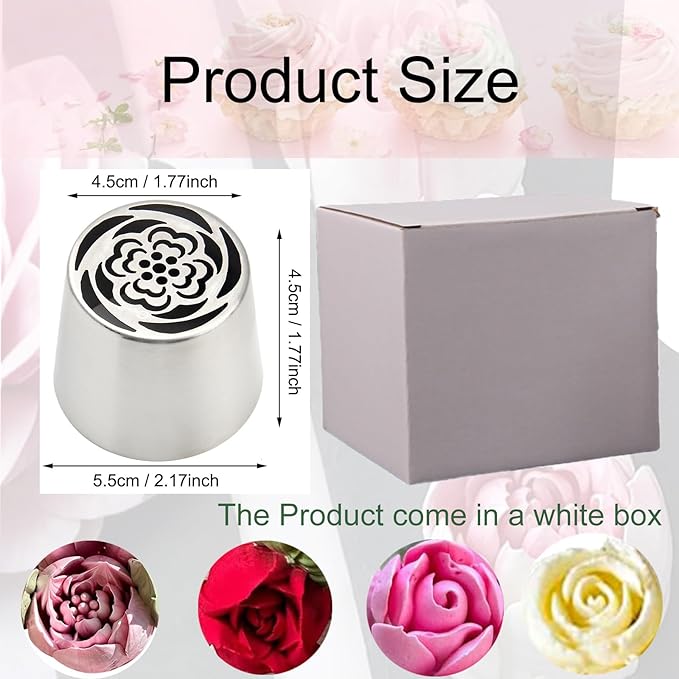 4pcs Russian Piping Tips Set Extra Large Stainless Steel Flower Icing Tips for Cake Decorating Buttercream Cupcake Cookie Decorating Supplies for Beginners Bakers
