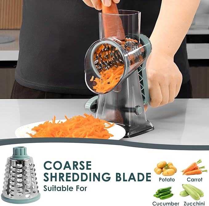 2-Pack Rotary Cheese Grater with Handle, Stainless Steel Blades, Hand Crank Vegetable Chopper for Nuts/Cabbage/Garlic, Easy Clean & Space Saving, Ideal Kitchen Gadget Gift