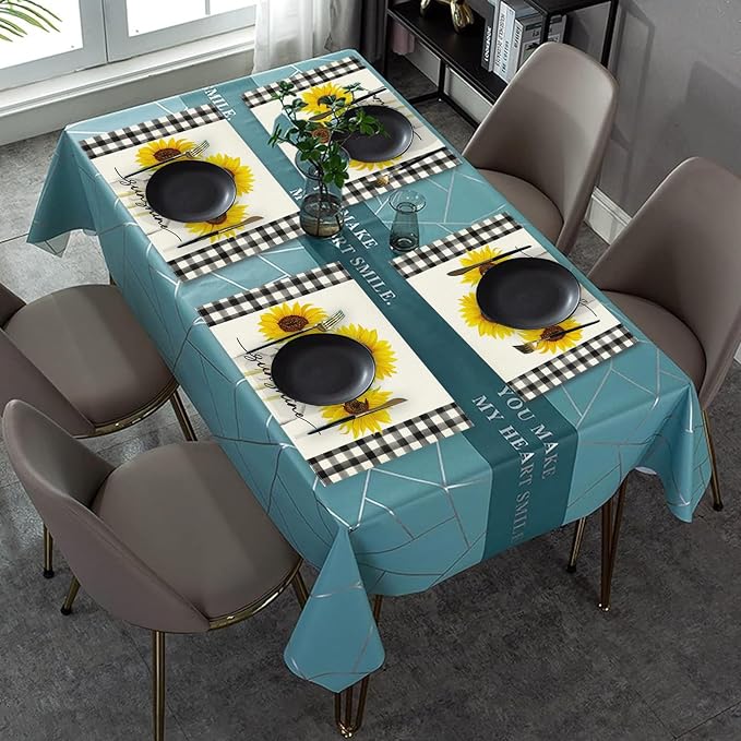 Niviy Sunflower Placemats Set of 4, 12x18 Inch Sunshine Vase Summer Spring Table Mats for Holiday Party Kitchen Dining Room Decoration