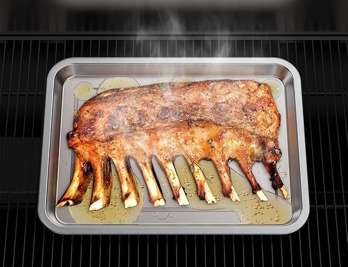 Onlyfire Stainless Steel Baking Sheet with Rack, 15.35 x 11.5 Cookie Sheet Pan Tray with Cooling Rack, Nonstick Roasting Pan Baking Pan for Oven, Smokers and Pellet Grills