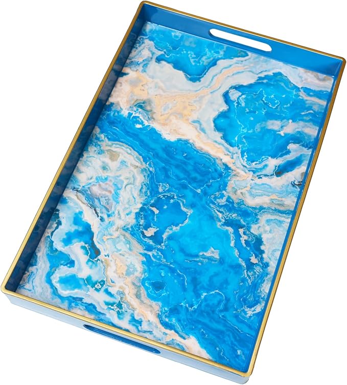 Spsyrine Serving Tray, Plastic Rectangular Coffee Table Tray with Handles, Marble Decorative Tray for Living Room, Ottoman, Bathroom Decor. 15.6” X 10.2" HSRE