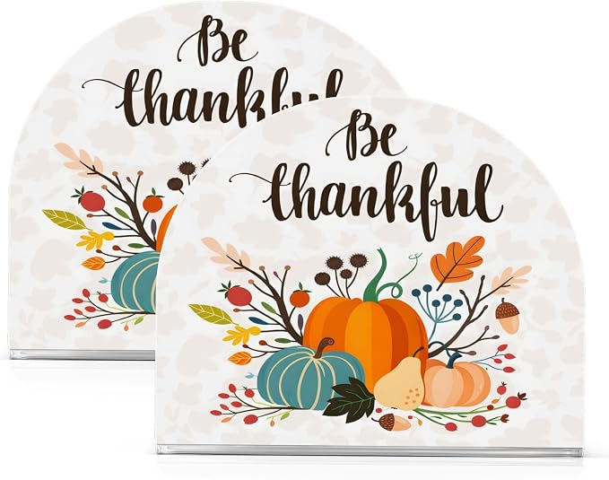 Thanksgiving Day Fall Autumn Pumpkins Napkin Holder for Tables Paper Cocktail Napkin Holders for Kitchen and Dinning, Acrylic Dinner Napkin Dispenser for Restaurant Home Decor Bar Accessories 1 Pack