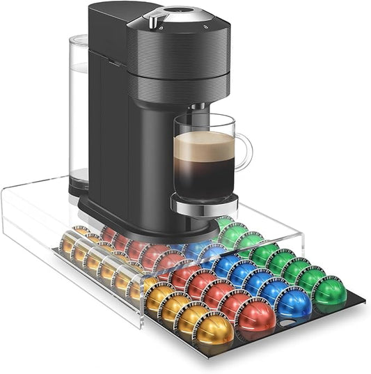 Coffee Pod Holder for Nespresso Vertuo Pods, Acrylic Vertuo Pod Storage Drawer, Coffee Capsule Organizer Compatible with Vertuo Line Coffee Pod