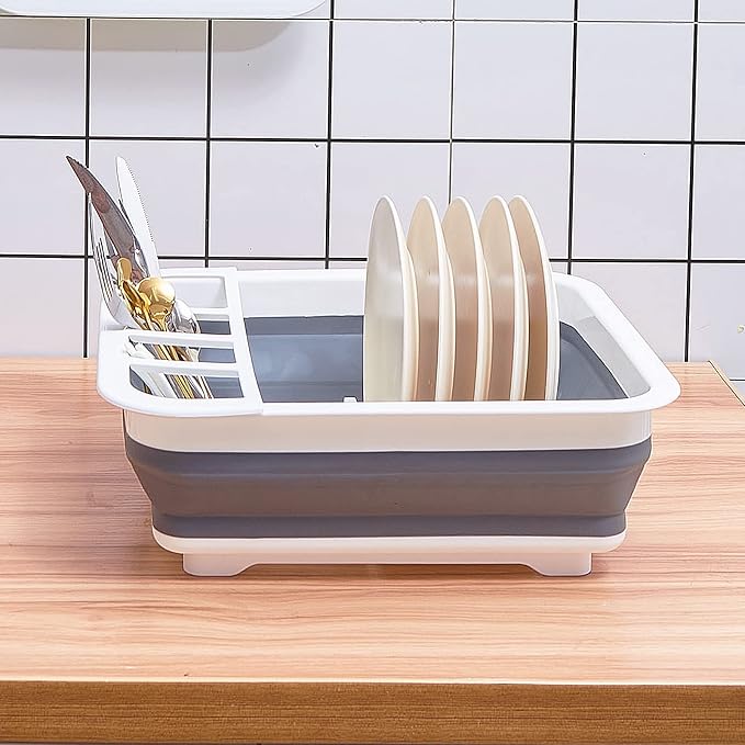 Goderewild Collapsible Dish Drying Rack with Rotating Drain & Plug,Space-Saving Dish Drainers for Kitchen Counter, Portable Dish Rack Over Sink Drying Dinnerware,Travel Trailer RV Camping Essentials
