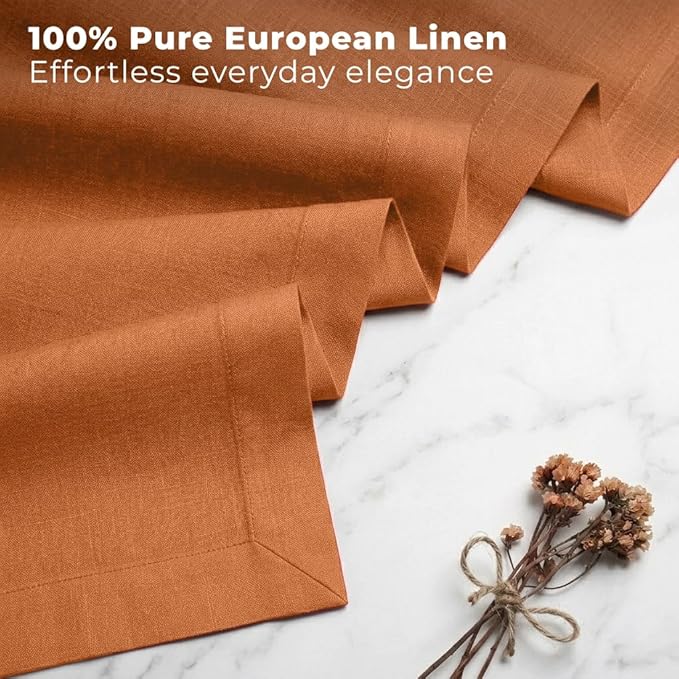 D'Moksha Homes Linen Rust Table Runner 84 Inches Long - 100% Pure Linen 14 x 84 Inch Table Runner for Dining, Fall and Halloween - Machine Washable