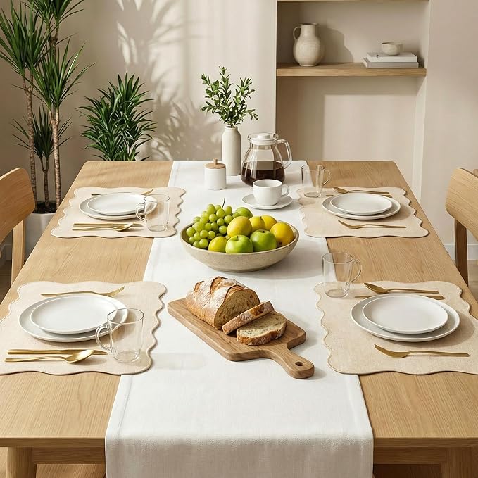 AHHFSMEI Faux Linen Placemats Set of 6 Heat Resistant Non-Slip Stain Proof Table Mats for Kitchen Dining Elegant Decor Place Mats (Beige)
