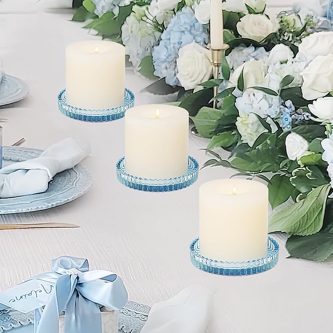 Vixdonos 3.8 Inch Glass Pillar Candle Holder Set Pack 2 Gear Round Plate Serrated Candle Stand for Table Centerpieces,Party, Wedding and Home Decor