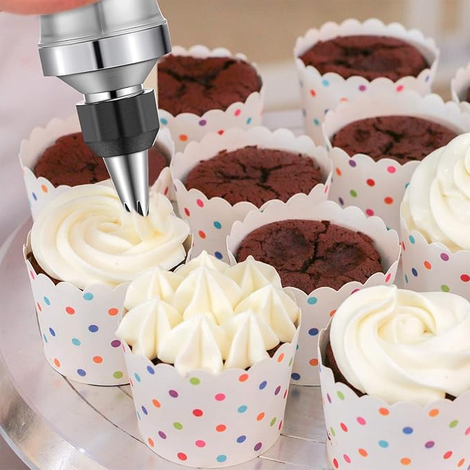 Patelai Cake Decorating Syringe Set, Stainless Steels Dessert Frosting Piping Kit with 6 Icing Piping Tips 3 Cream Scraper for Cupcake Decorating Tools(Black, Blue)