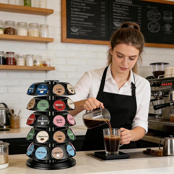 K Cup Holder, Coffee Pod Capsule Carousel for Keurig, 40 Capsule Spinning Organizer with 360° Turntable, Kitchen & Office Detachable Coffee Pod Organizer for Countertop