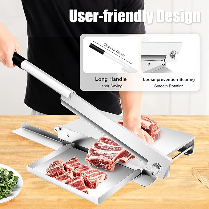 Manual Meat Bone Cutter Slicer Heavy Duty Chicken Cutting Machine with Blade Bone Chopper for Beef Goat Pig Fish Butcher Commercial Kitchen