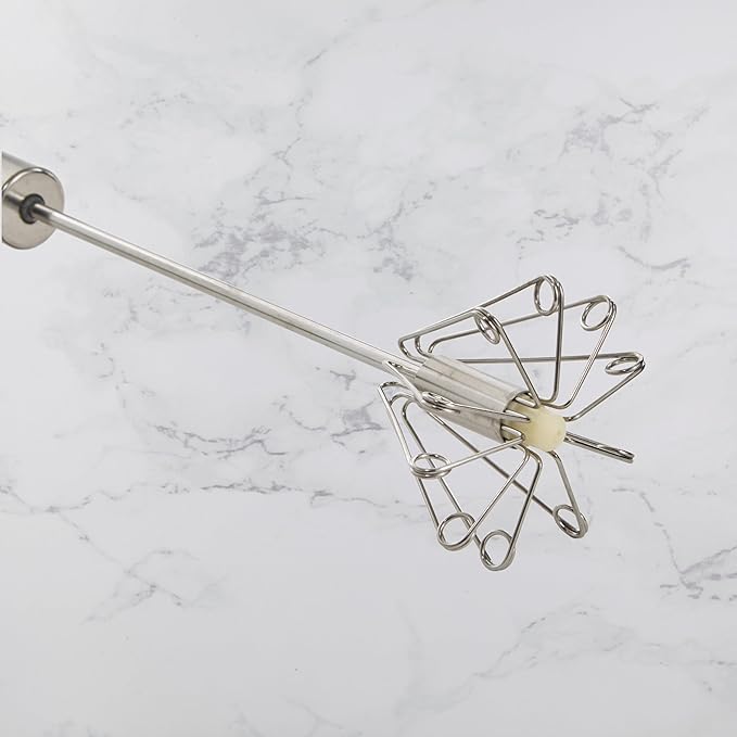 BergHOFF Essentials Stainless Steel 12" Miracle Whisk, Rotate Balloon Head, Soft-touch Handle, Beating Eggs, Dough, Mixing, Stirring, Black