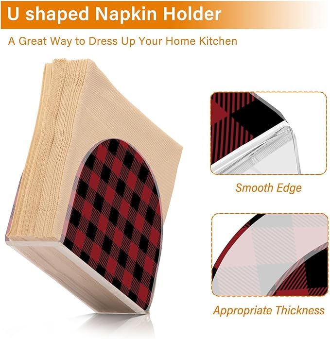 Acrylic Fall Napkin Holder for Table Kitchen Red Black Plaid Cocktail Dinner Napkin Holders Paper Towel Dispenser Countertop Modern Home Decor