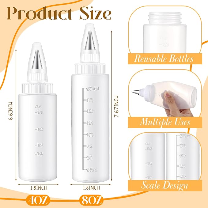 4 Pcs Plastic Squeeze Bottles for Cookie Icing Bottle Decorating Supplies Squeezing Applicator Writer for Food Coloring Frosting Pancake Arts(4 oz & 8 oz)