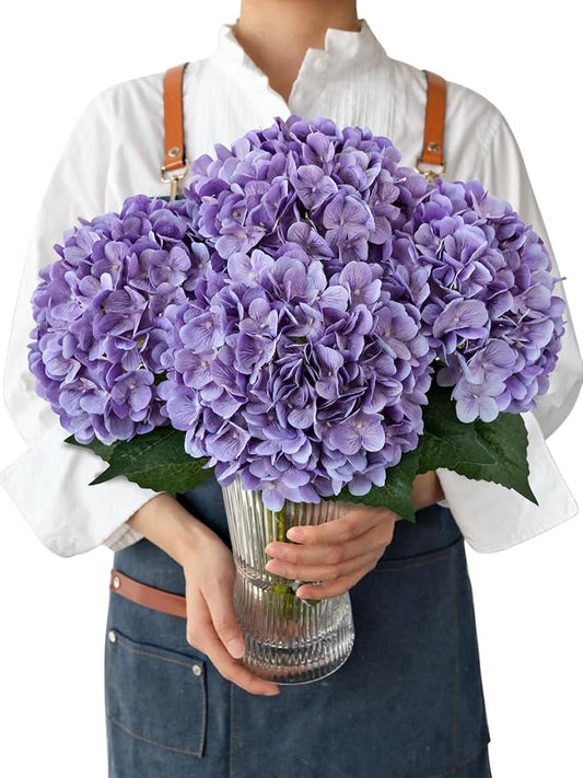 JINWOE 4PCS Light Purple Artificial Silk Hydrangea Flowers, 21" Large Faux Hydrangea Bouquet for Home Table Centerpieces Wedding Garden Party Decoration