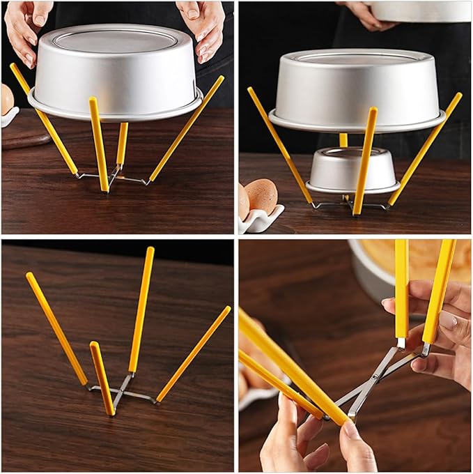 2pcs Inverted Cake Cooling Rack for Chiffon Cake 5-9 Inch Mold Stainless Steel Silicone Feet Baking Cooling Stand Holder for Home Kitchen