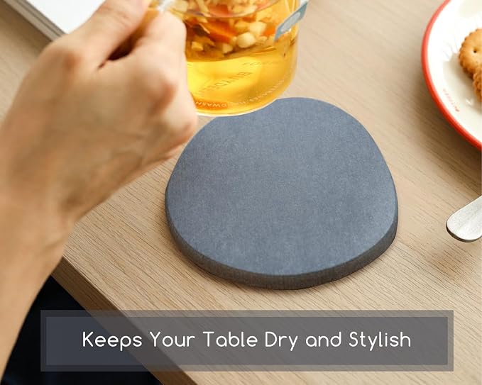 Diatomaceous Earth Coasters,3.9"x3.9", Quick-Dry, Absorbent, Heat-Resistant, Modern Stone Design, Dark Gray, Irregular Shape (2, Grey)