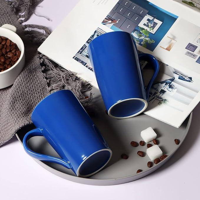 12 oz Coffee Mugs Office Party, M099 Novelty Marble Ceramic Cup for Friend Women Men Sister Coworker, Set of 4, Blue