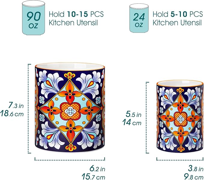 vancasso SIMI Utensil Holder, 7.3"+5.5" Porcelain Kitchen Utensil Holder for Countertop, Bohemian Kitchen Utensil Organizer for Spatulas, Spoons, Decorative Counter Utensil Crock, Amber Elegance