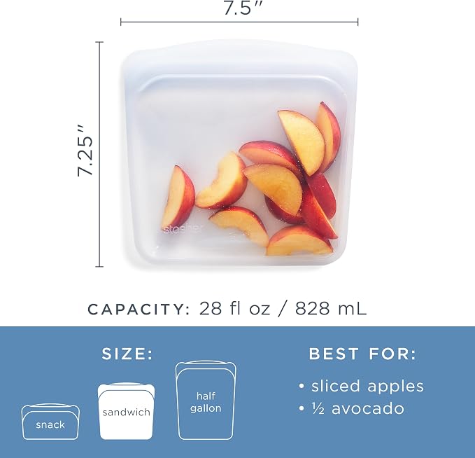 Stasher Silicone Reusable Storage Bag, Sandwich Bags, Reusable Freezer Bag, Microwave, Dishwasher, Oven Safe, Sous Vide, Premium Lunch Container, Eco Friendly, Food Storage Bags, 28 oz, Clear