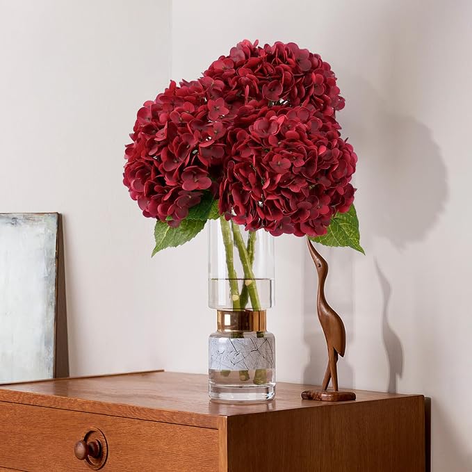 Leftover 3 Pcs Fall Hydrangea Artificial Flowers,21" Real Touch Faux Hydrangea Flowers and 3 PCS Butterflies Fall Hydrangea Stems,Fall Floral Arrangement Centerpiece Table,Wedding,Home Decor