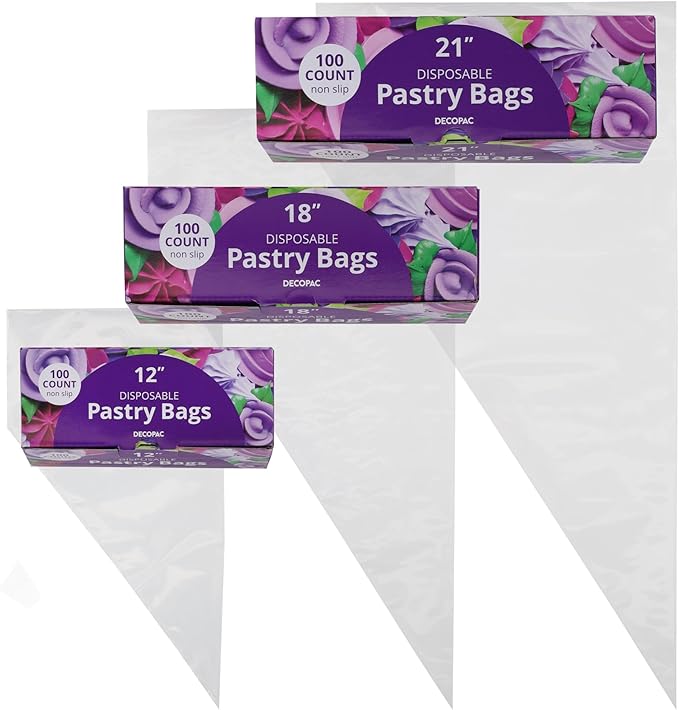 DecoPac Disposable Pastry Bag, Piping Bags with Non-Slip Outer Surface, Pack of 100 Clear Bags - 12 Inch
